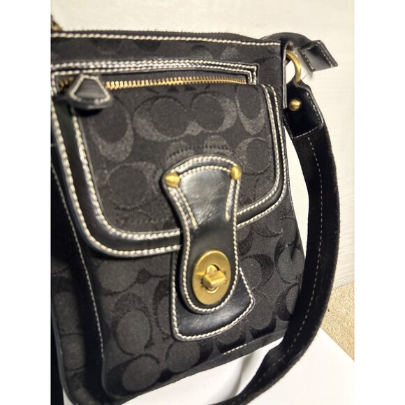 Coach Black Signature Crossbody Canvas Shoulder Bag Hippie Turnlock Monogram - Picture 2 of 14